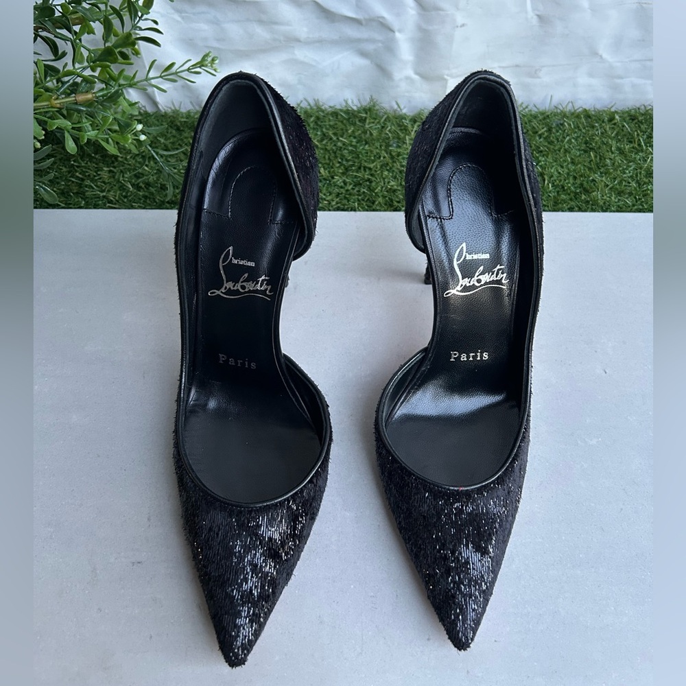 Christian Louboutin Iriza Black Vel Papillon Half d'Orsay Pump size 37 - Picture 10 of 17